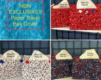 NEW! PATRIOTIC Paper Towel Singles Box Dispenser Cover Fabric EXCLUSIVE  Some Holidays are now available!