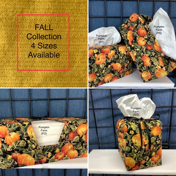 FALL Autumn Collection Tissue Box Covers 4 sizes available Unique Exclusive Leaves Pumpkins Pinecones