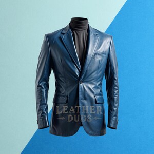 Blue Leather Blazer Etsy Ireland