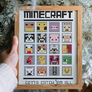 Animal Mobs Cross Stitch Pattern PDF Pixel Art Video Game Embroidery Chart, Gamer Gift, Geeky DIY Needlecraft, Instant Download