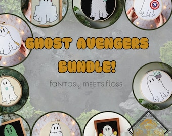 Korsstygnsmönsterpaket med Ghost Avengers: 9 hjälteinspirerade Halloween-mönster PDF-nedladdning