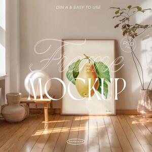 Frame Mockup for Art Poster | Vertical DIN A Wood Frame PSD | Photoshop Photopea cozy Mockup