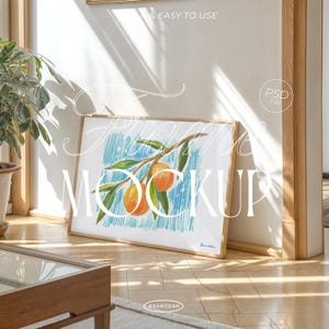 Horizontal Frame Mockup Template for Art Display | DIN A Wood Frame PSD | Photoshop Photopea Poster Trendy Mockup