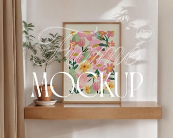 Frame Mockup for Art Poster | Vertical DIN A Wood Frame PSD | Photoshop Photopea Cozy Mockup