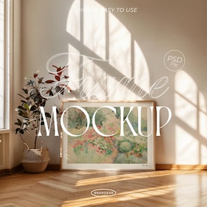 Horizontal Frame Mockup for Art Display | DIN A Wood Frame PSD | Photoshop Photopea Poster Trendy Mockup
