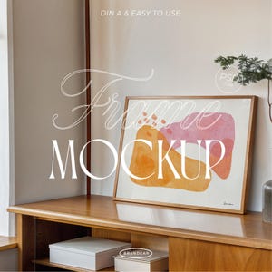 Horizontal Frame Mockup for Art Display | DIN A Wood Frame PSD | Photoshop Photopea Poster Trendy Mockup