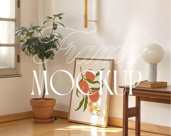 Frame Mockup for Art Poster | Vertical DIN A Wood Frame PSD | Photoshop Photopea cozy Mockup