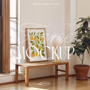 Frame Mockup Template for Art Display | DIN A Wood Frame PSD | Photoshop Photopea Poster Trendy Mockup