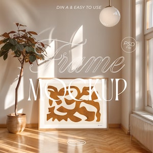 Horizontal Frame Mockup for Art Display | DIN A Wood Frame PSD | Photoshop Photopea Poster Trendy Mockup