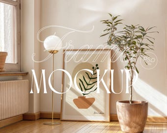 Frame Mockup Template for Art Display | Vertical DIN A Wood Frame PSD | Photoshop Photopea Trendy Mockup