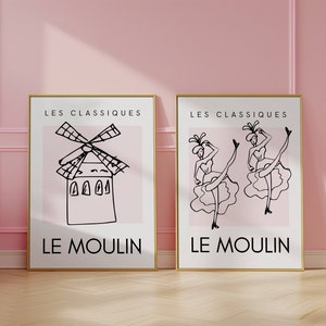 2er Set minimalistische digitale Poster &quot;Le Moulin&quot; - Klassische französische Wandkunst, elegantes Retro-Küchendekor, Moulin Rouge