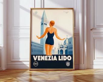 Venezia Lido Vintage Poster – 1957 Italian Beach Art Print – Retro Venice ENIT Travel Wall Decor – Italy Digital Download Printable