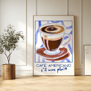 &quot;Café Americano Please&quot; Poster - Digital Download, Retro Coffee Wall Art, Kitchen Decor, Barista Poster, Coffee Decor
