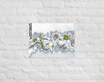 Game of Thrones Westeros fantasy watercolor map POSTER