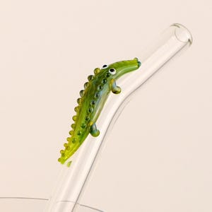 Pajita de cristal de cocodrilo hecha a mano / Pajita reutilizable para boba y batidos