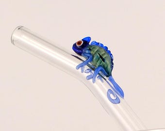 Cannuccia in vetro Chameleon: cannuccia riutilizzabile per frullati Boba, regalo ecologico a forma di rettile