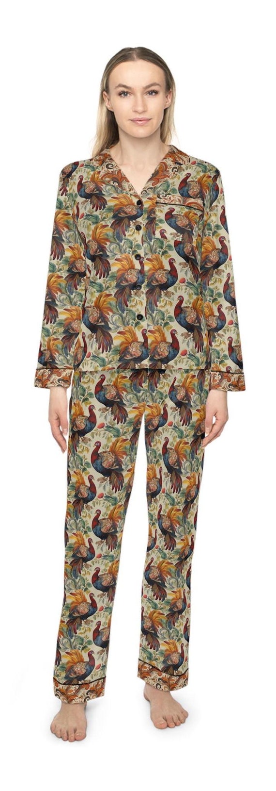 Women s Satin Pajamas Thanksgiving Pjs Holiday Pajama Set Satin Pajamas for Mom Thanksgiving Vintage Pjs Friendsgiving Pajamas Turkey Fall Etsy
