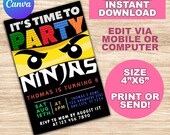 Editable Ninja Invitation, Kids Ninja Invite, Ninja Birthday Invite, Digital kids invitation, Instant download, Canva