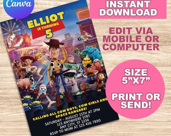 Toy Story Digital Invitation, Toy Story Birthday Party, Kids Digital invitation, Kids Birthday Party, Instant Download, Canva, Toy Story 4