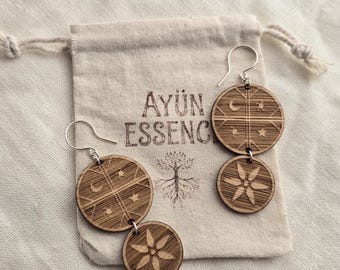 cinnamon flower - mapuche oak earrings