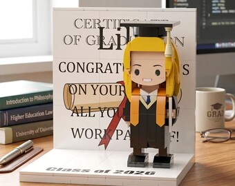 Custom Graduation Brick Figure from Photo, Personalized Full Body Graduate Gift for Him or Her