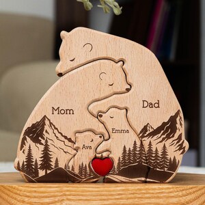 Personalized Wooden Bear Family Puzzle: Engraved Keepsake Gift