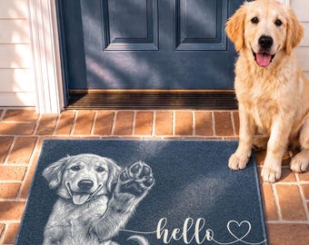 Custom Pet Sketch Doormat, Dog Line Art Welcome Mat, Personalized Dog Mom Cat Lover Doormat, Family Dog Door Mat, Pet Lover Home Gift