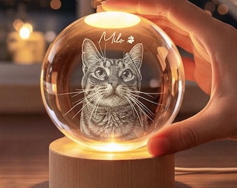 Personalized Crystal Ball Night Light: Engraved Pet Sketch Portrait, 3D Photo Gift