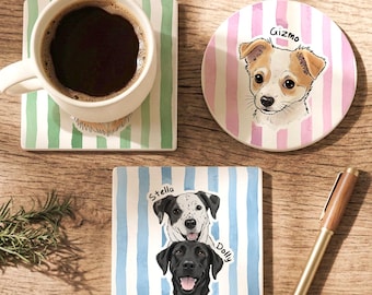Custom Pet Photo Ceramic Coaster, Personalized Dog Cat Portrait, Dog Mom Cat Mom Gift, Pet Memorial Keepsake