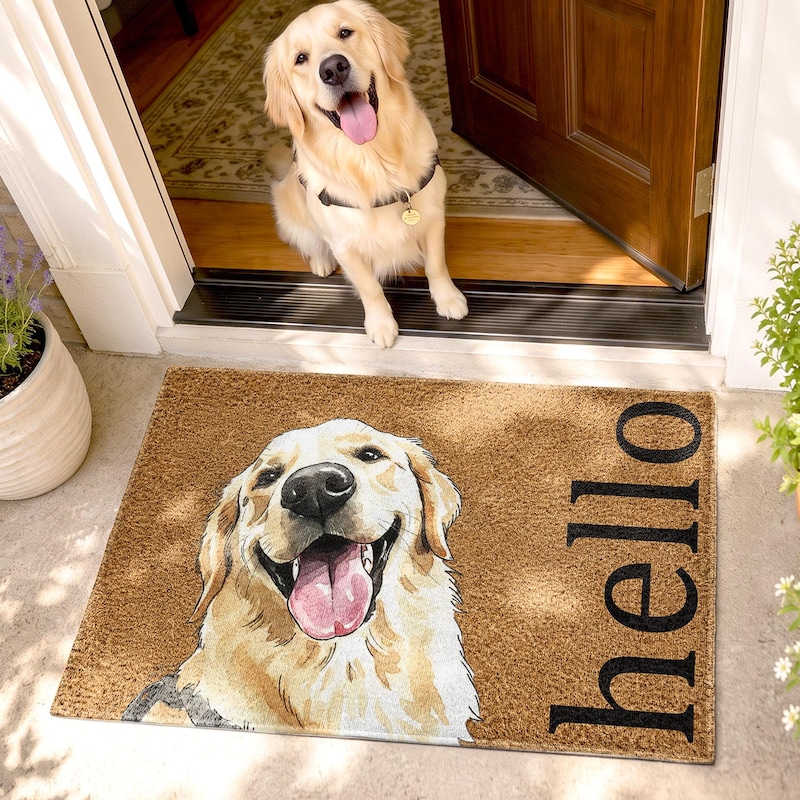 Custom Pet Portrait Watercolor Doormat, Personalized Dog Cat Welcome Mat, Pet Lover Gift, Family Dog Door Mat