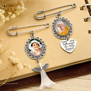 Custom Bridal Bouquet Photo Charm, Photo Wedding Memorial Keepsake, Personalized Silver Charm for Bride, Memorial Gifts, Remembrance Pin