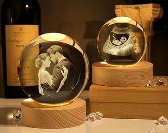 Personalized Crystal Ball Night Light: Custom 2D Photo Crystal Lamp, Romantic Anniversary, Wedding, Birthday or Memorial Gift