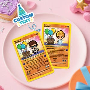 Carte Poke personnalisée d'anniversaire, carte d'anniversaire personnalisée en acier inoxydable, jeu de caractères avec texte cadeau pour lui et elle, souvenir d'anniversaire unique
