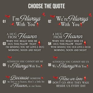 Peut inclure: Graphique gris fonc&eacute; avec huit citations en &eacute;criture blanche, chacune accompagn&eacute;e d'une illustration de cardinal rouge. Le texte "Choose the Quote" est en haut. Les citations traitent d'amour et de souvenir.