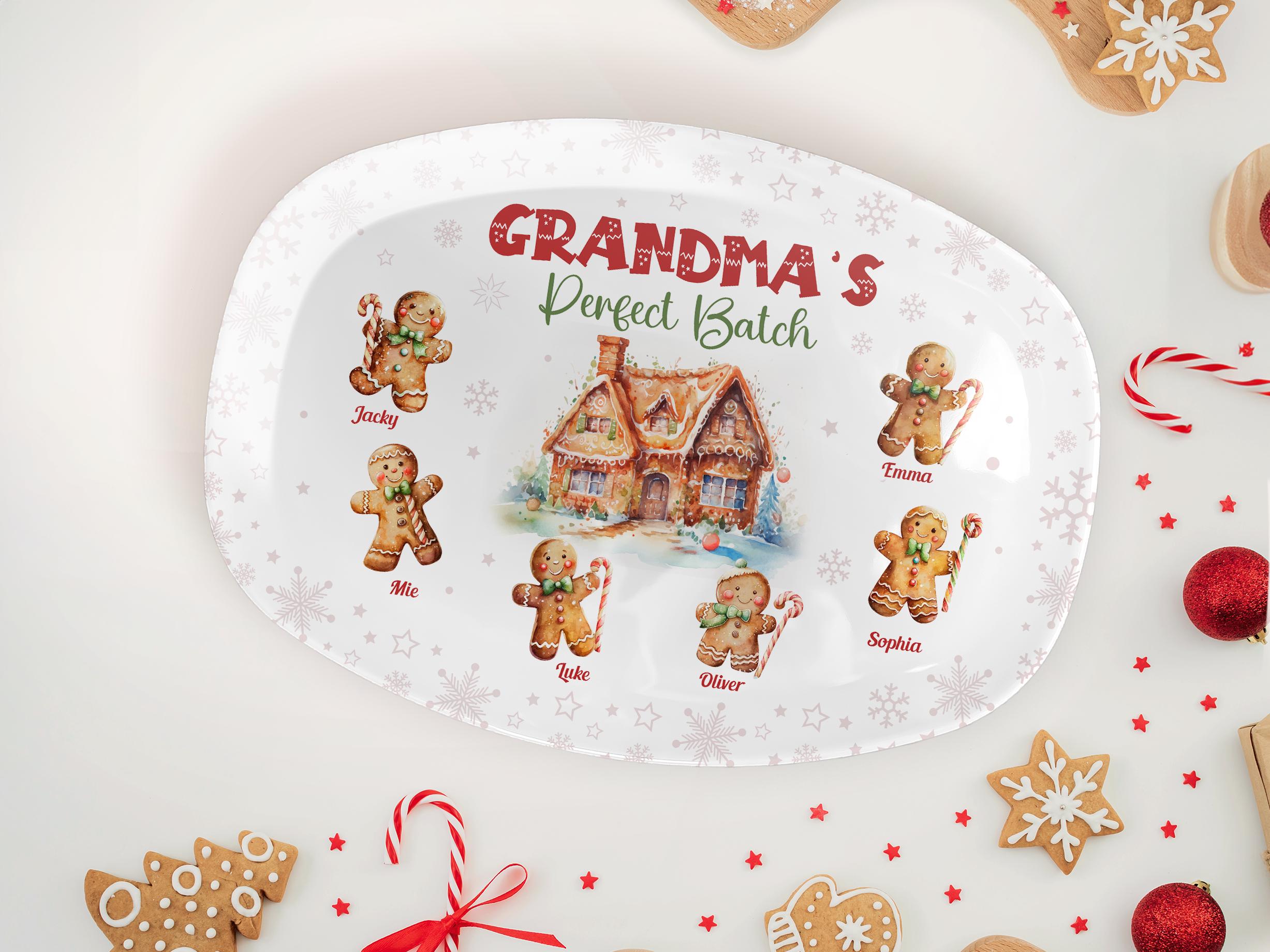 Personalized Grandma&#39;s Perfect Batch Christmas Platter, Family Platter, Christmas Gingerbread Grandkids With Names, Grandma Nana Gifts
