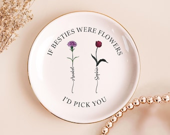 Portagioie in ceramica personalizzato con il fiore di nascita, regalo per damigella d'onore.