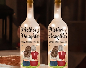 Personalized Mother Daughter Bottle Lamp: LED Birthday Gift for Mom