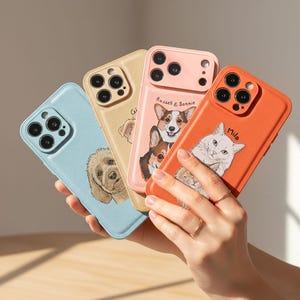 Personalisierte Haustier Porträt iPhone Hülle, Vegan Leder personalisierte Name Handyhülle
