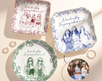 Personalized Bestie Photo Jewelry Dish: Ceramic Trinket Tray Gift For Besties, Soul Sister Gift,Birthday Ring Dish Gift For Best Friends