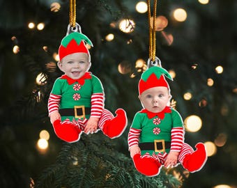 Personalized Babies Face Ornament: Baby ELF Ornament, Baby Photo