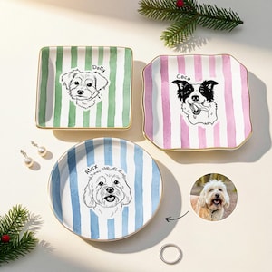 Custom Pet Portrait Jewelry Dish, Dog Line Art Ring Holder, Personalized Pet Memorial Gift, Dog Mom Birthday, Cat Lover Trinket Tray Ceramic