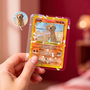 Carte Poke personnalisée pour animal de compagnie, cadeau d'art de style anime pour les amoureux des animaux de compagnie, animal de compagnie en tant que Pokémon, art de la bande dessinée, cadeau carte Pokémon chien ou chat, gif amateur d'animaux de compagnie
