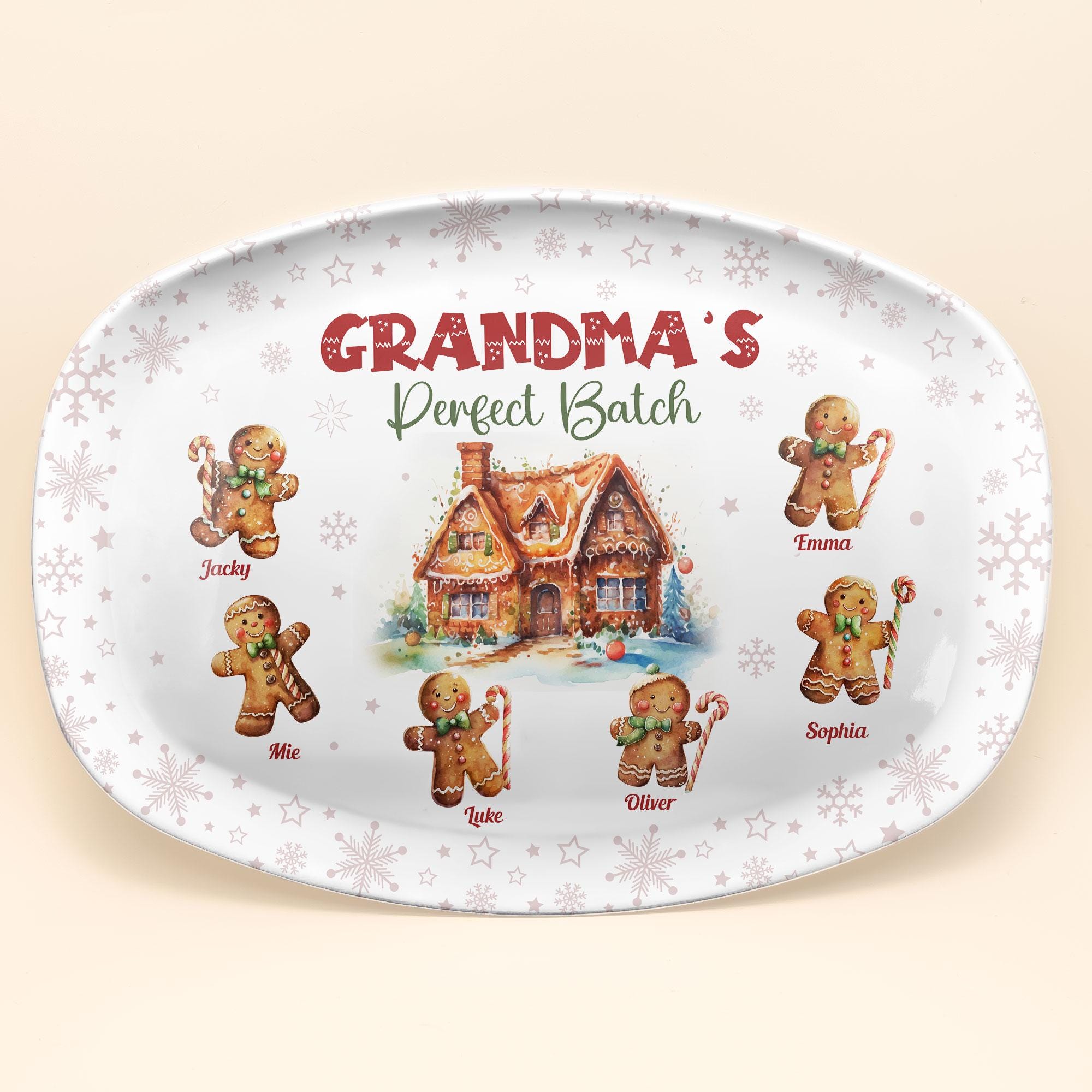 Personalized Grandma&#39;s Perfect Batch Christmas Platter, Family Platter, Christmas Gingerbread Grandkids With Names, Grandma Nana Gifts