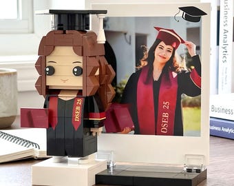 Custom Graduation Brick Figure from Photo, Personalized Full Body Graduate Gift
