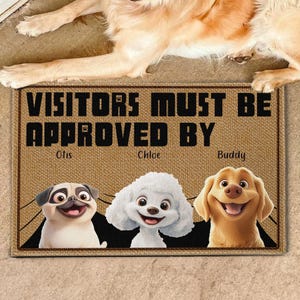 Visitors Must Be Approved By Dogs - Personalized Dog Doormat, Custom Dog Cartoon Style, Custom Dog Doormat, Pet Doormat, Gift For Dog Lovers