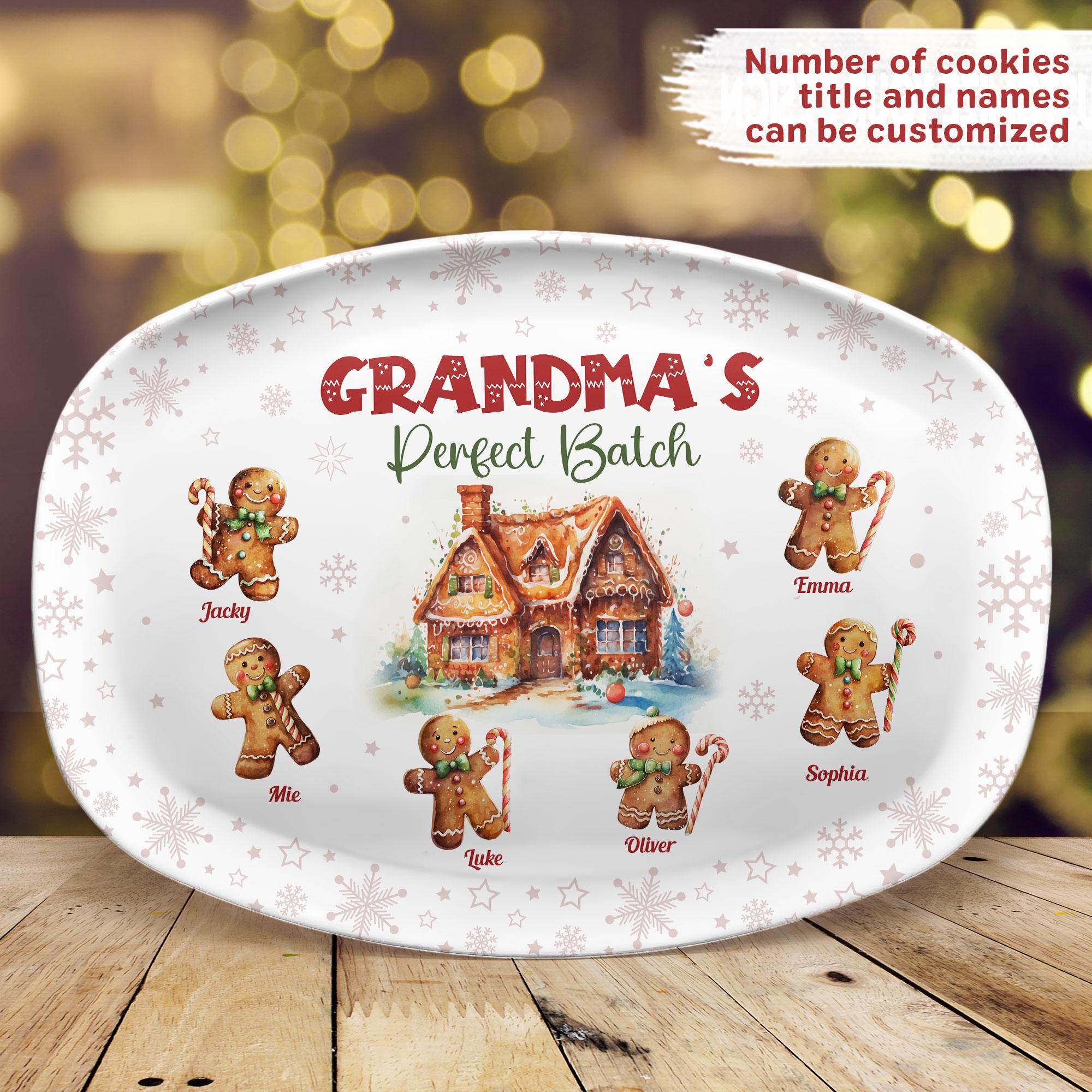 Personalized Grandma&#39;s Perfect Batch Christmas Platter, Family Platter, Christmas Gingerbread Grandkids With Names, Grandma Nana Gifts