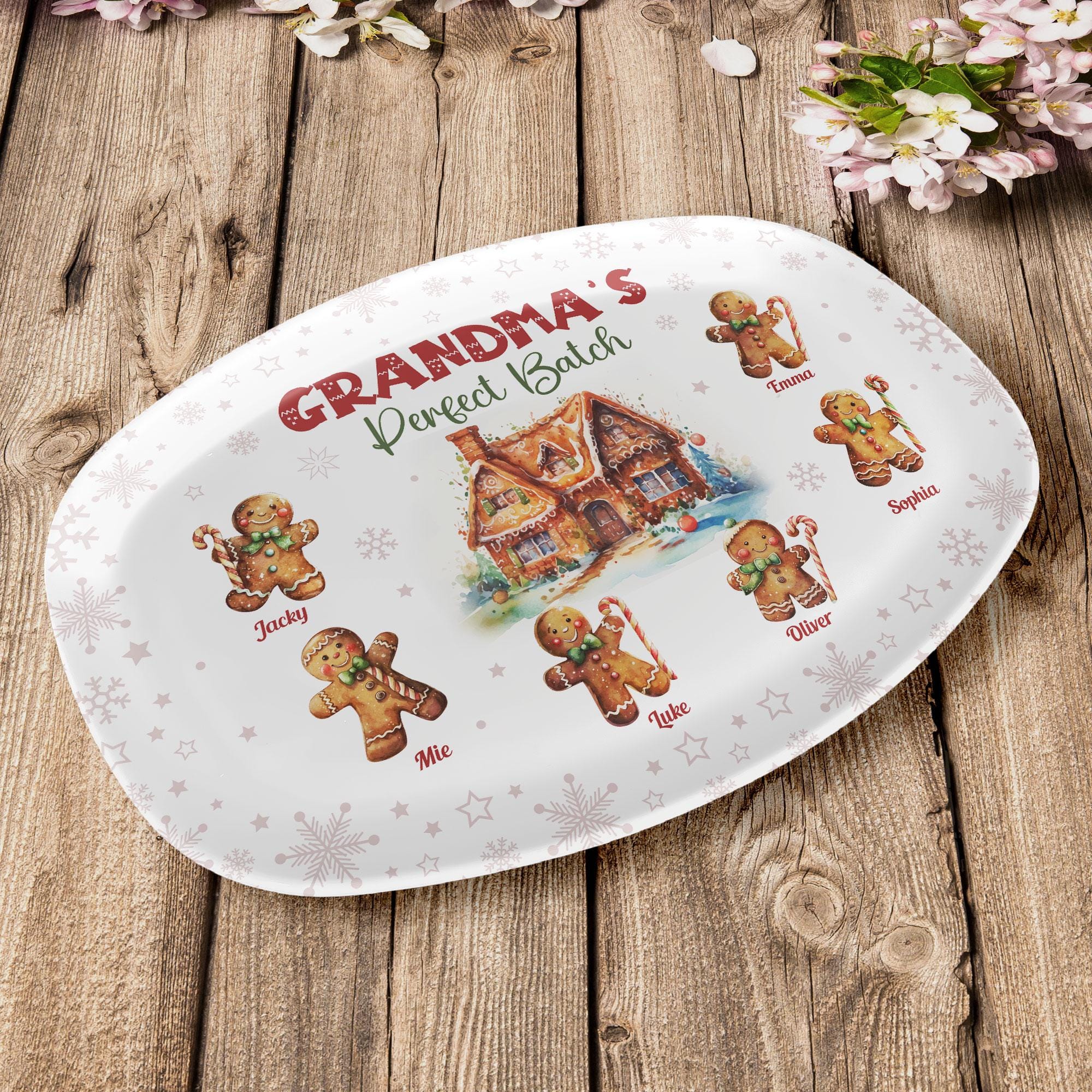 Personalized Grandma&#39;s Perfect Batch Christmas Platter, Family Platter, Christmas Gingerbread Grandkids With Names, Grandma Nana Gifts