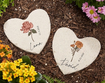 Personalized Birth Month Flower Garden Stone: Custom Heart Slate Decor