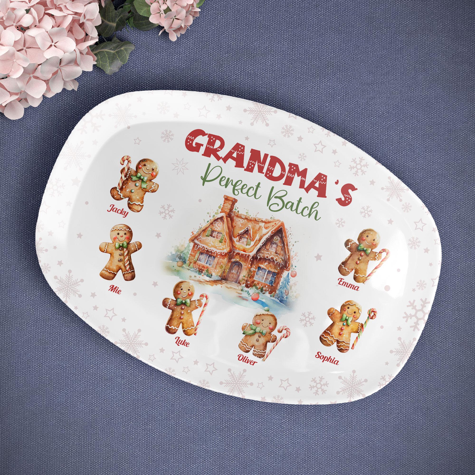 Personalized Grandma&#39;s Perfect Batch Christmas Platter, Family Platter, Christmas Gingerbread Grandkids With Names, Grandma Nana Gifts