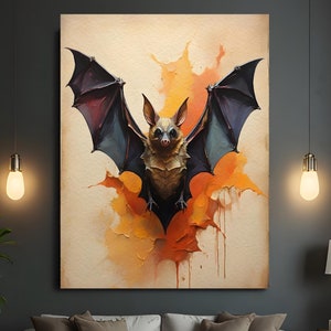 Vintage Bat Print, Abstract Bat Painting Canvas, Dark Moody, Bat Wall Art, Cute Bat Illustration, Vintage Halloween Decor, Bats Artwork Gift